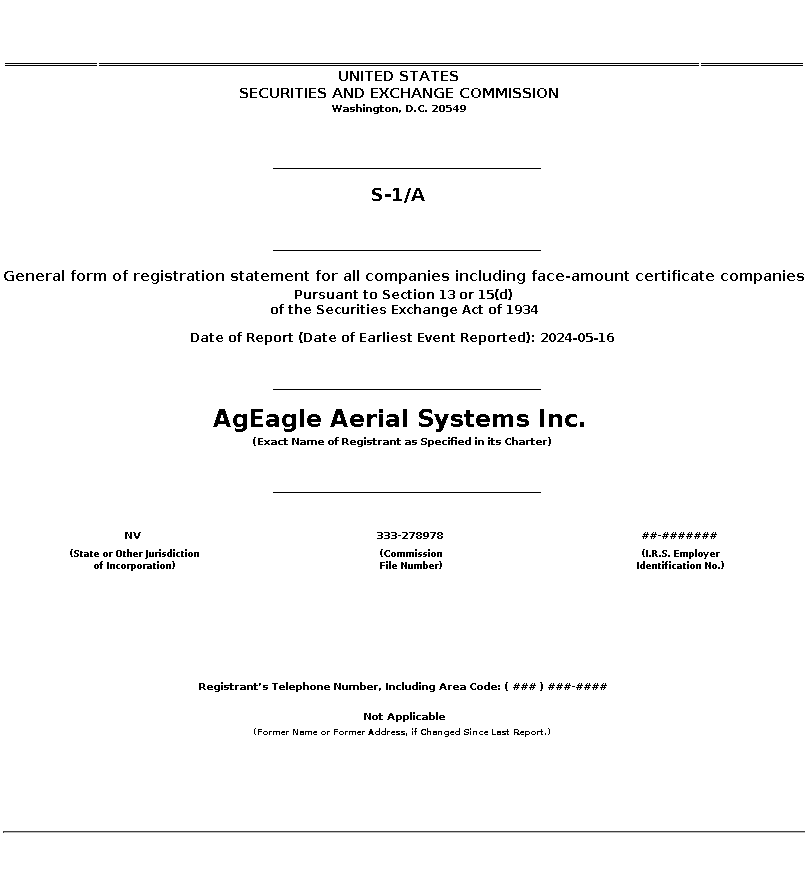 UAVS : S-1/A General form of registration statement for all companies including face-amount certificate companies