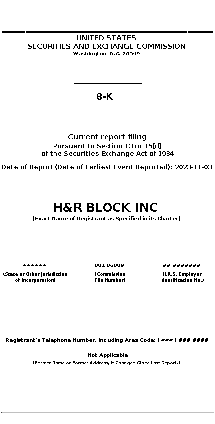 HRB : 8-K Current report filing