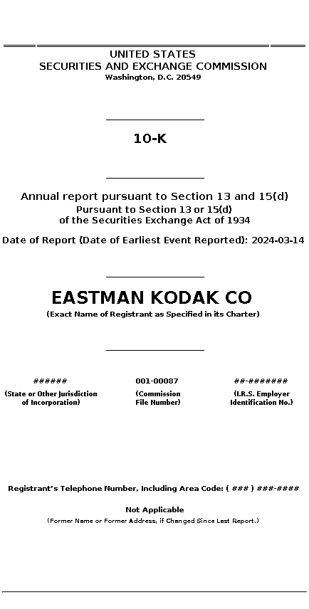 KODK : 10-K Annual report pursuant to Section 13 and 15(d)