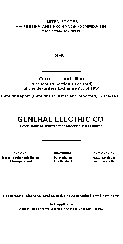 GE : 8-K Current report filing