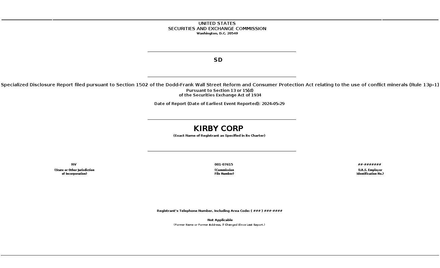 kex : SD Specialized Disclosure Report filed pursuant to Section 1502 of the Dodd-Frank Wall Street Reform and Consumer Protection Act relating to the use of conflict minerals (Rule 13p-1)