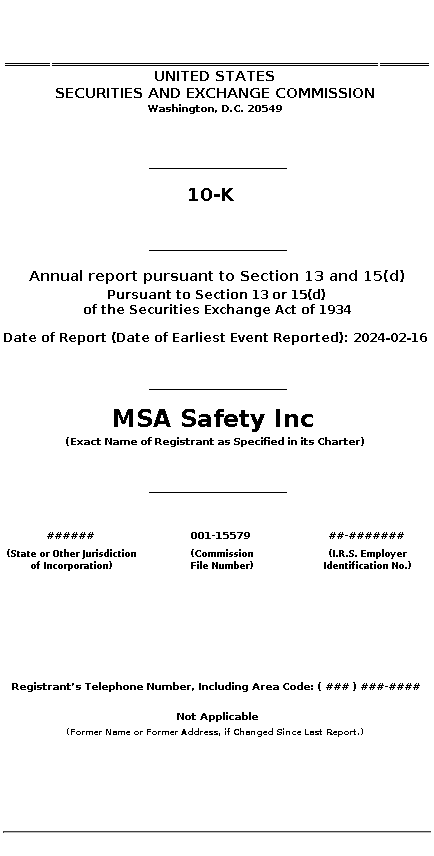 MSA : 10-K Annual report pursuant to Section 13 and 15(d)