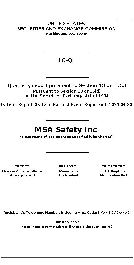 MSA : 10-Q Quarterly report pursuant to Section 13 or 15(d)