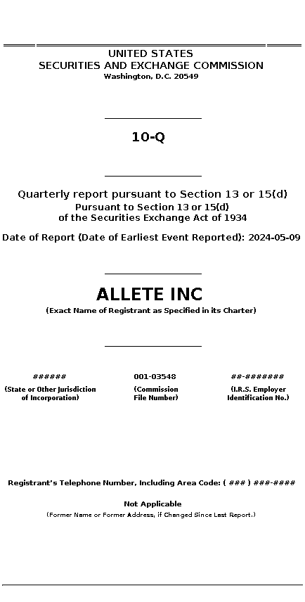 ALE : 10-Q Quarterly report pursuant to Section 13 or 15(d)