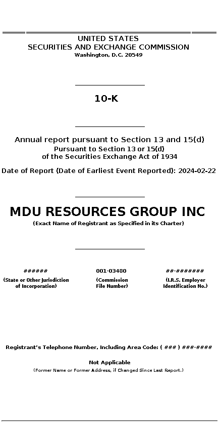 MDU : 10-K Annual report pursuant to Section 13 and 15(d)