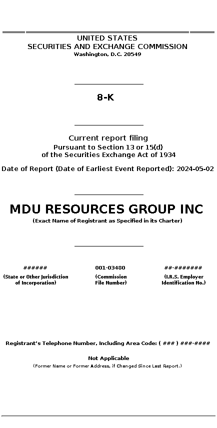 MDU : 8-K Current report filing