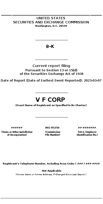 VFC : 8-K Current report filing