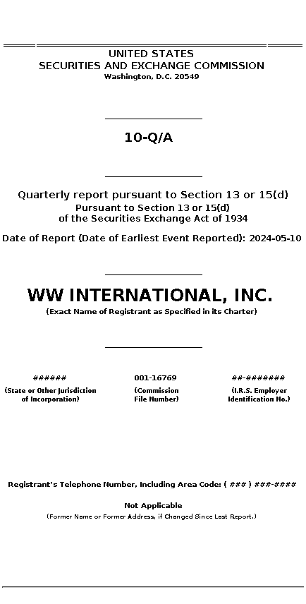 WW : 10-Q/A Quarterly report pursuant to Section 13 or 15(d)