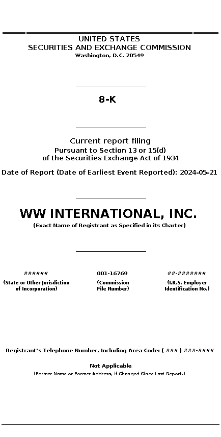 WW : 8-K Current report filing