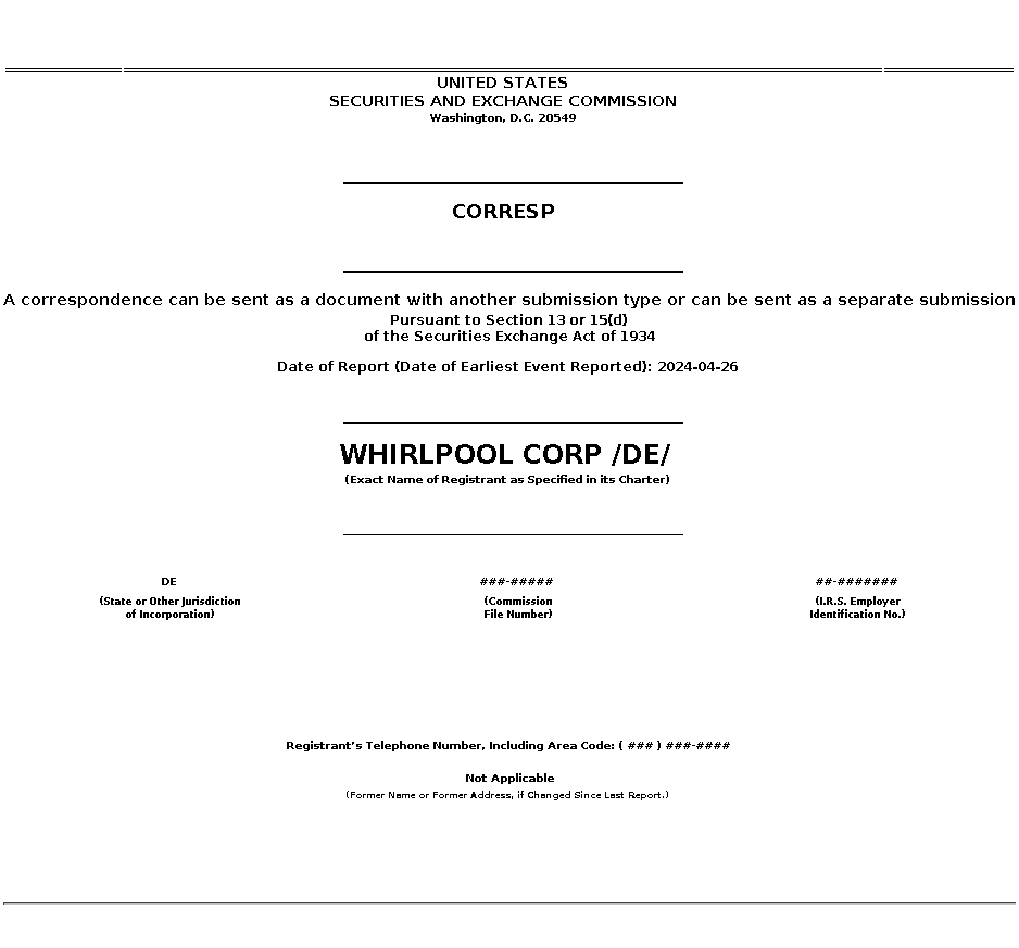 whr : CORRESP A correspondence can be sent as a document with another submission type or can be sent as a separate submission