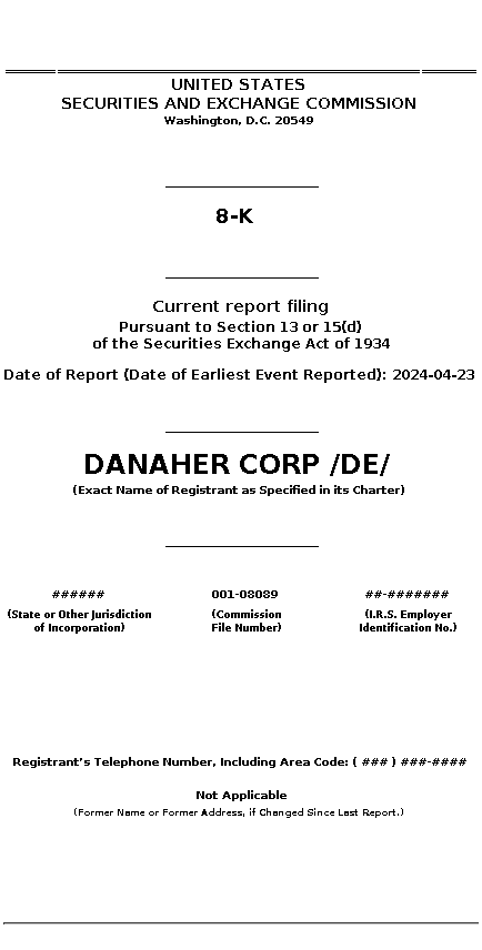 DHR : 8-K Current report filing