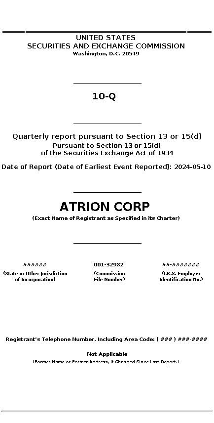 ATRI : 10-Q Quarterly report pursuant to Section 13 or 15(d)