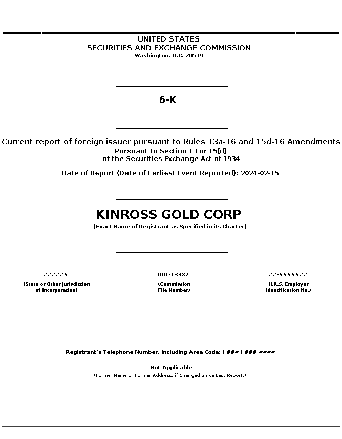 KGC : 6-K Current report of foreign issuer pursuant to Rules 13a-16 and 15d-16 Amendments