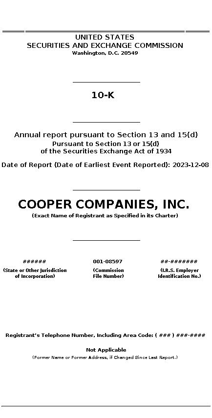 COO : 10-K Annual report pursuant to Section 13 and 15(d)