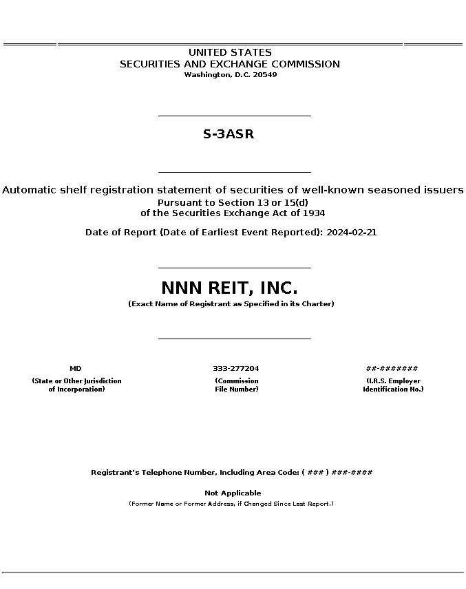NNN : S-3ASR Automatic shelf registration statement of securities of well-known seasoned issuers