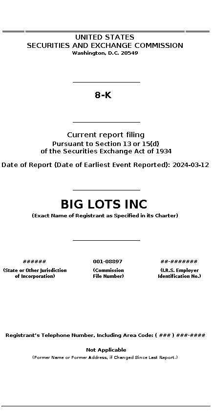 BIG : 8-K Current report filing