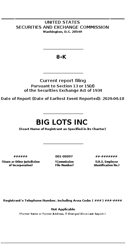 BIG : 8-K Current report filing