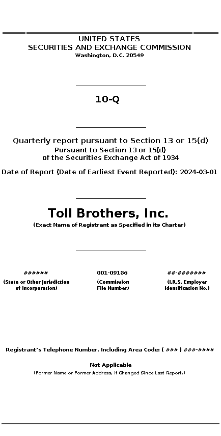 TOL : 10-Q Quarterly report pursuant to Section 13 or 15(d)