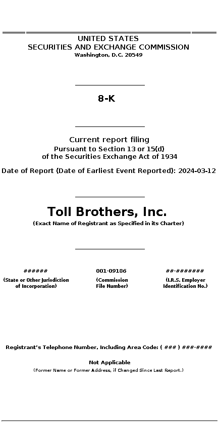 TOL : 8-K Current report filing