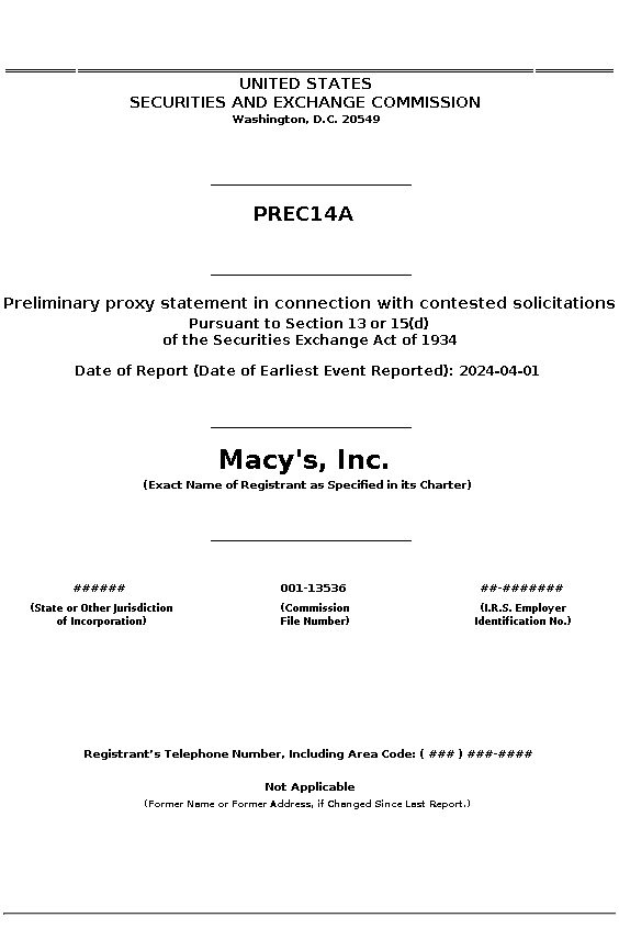 M : PREC14A Preliminary proxy statement in connection with contested solicitations