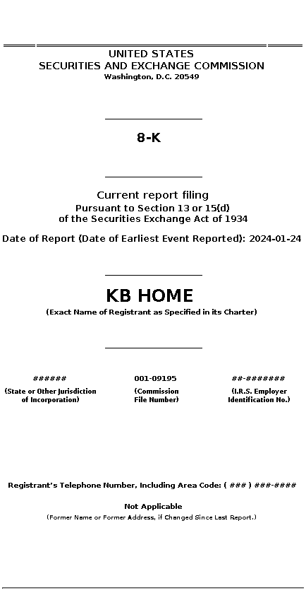 KBH : 8-K Current report filing