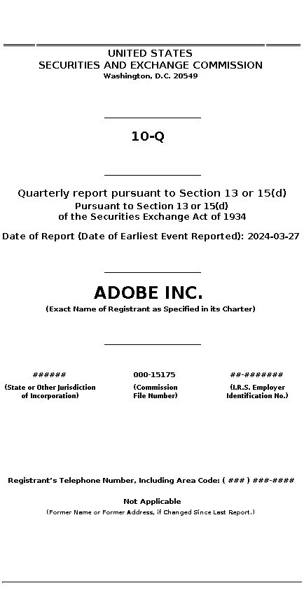 ADBE : 10-Q Quarterly report pursuant to Section 13 or 15(d)