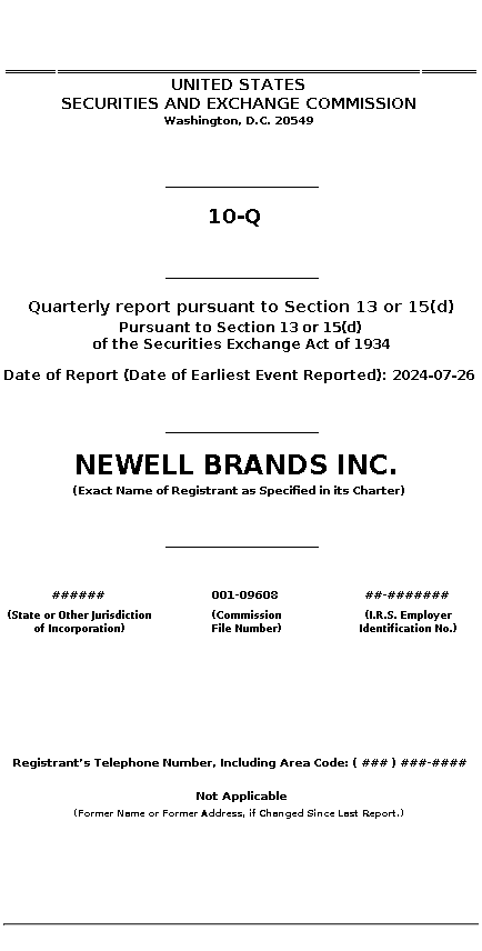 nwl : 10-Q Quarterly report pursuant to Section 13 or 15(d)