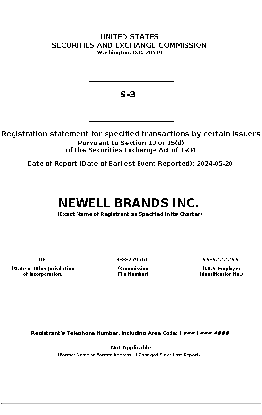 nwl : S-3 Registration statement for specified transactions by certain issuers