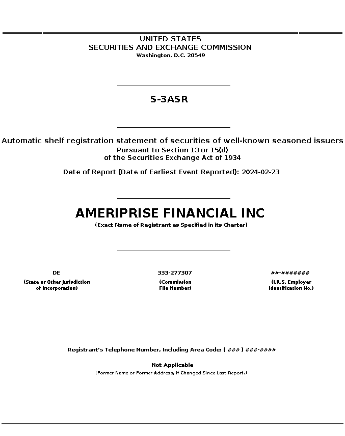 AMP : S-3ASR Automatic shelf registration statement of securities of well-known seasoned issuers