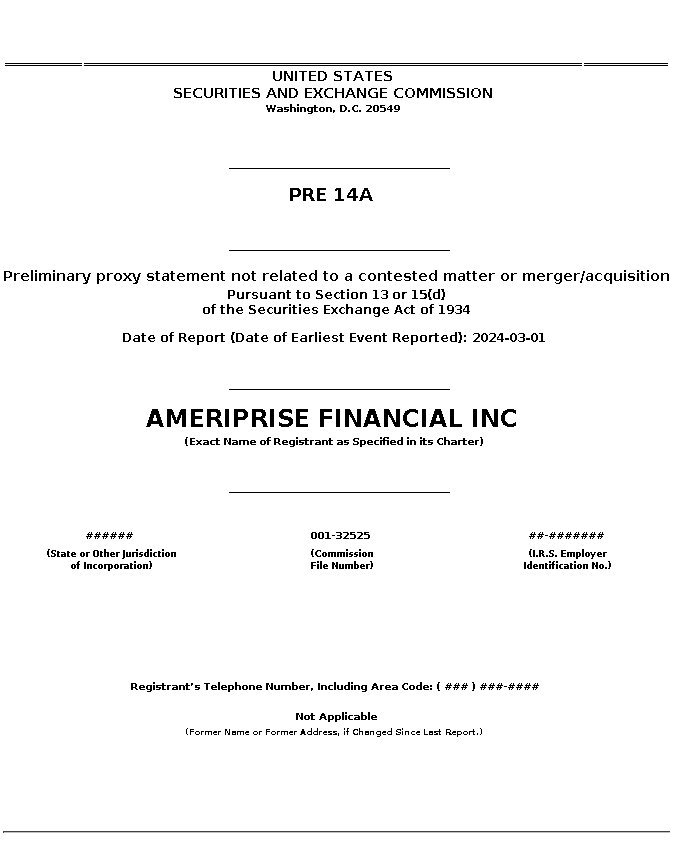 AMP : PRE 14A Preliminary proxy statement not related to a contested matter or merger/acquisition