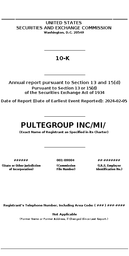 PHM : 10-K Annual report pursuant to Section 13 and 15(d)