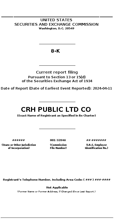 CRH : 8-K Current report filing