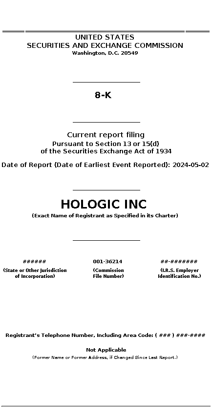 HOLX : 8-K Current report filing
