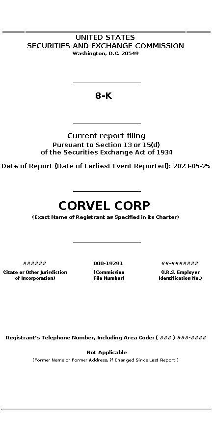 CRVL : 8-K Current report filing