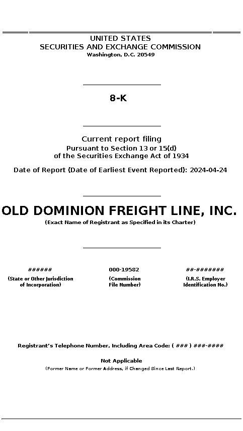 ODFL : 8-K Current report filing