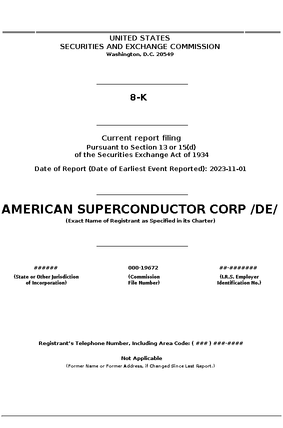 AMSC : 8-K Current report filing