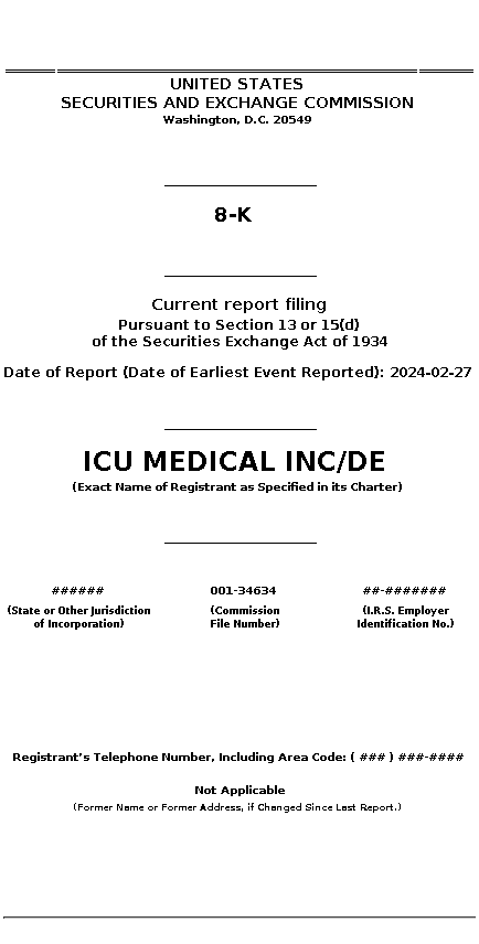 ICUI : 8-K Current report filing