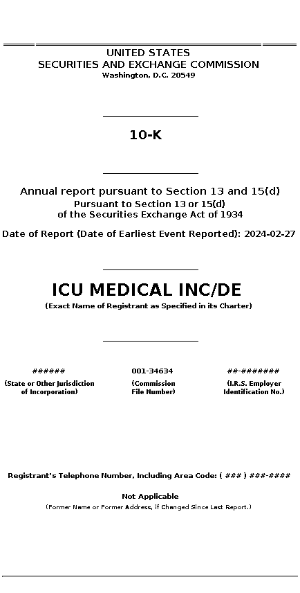 ICUI : 10-K Annual report pursuant to Section 13 and 15(d)