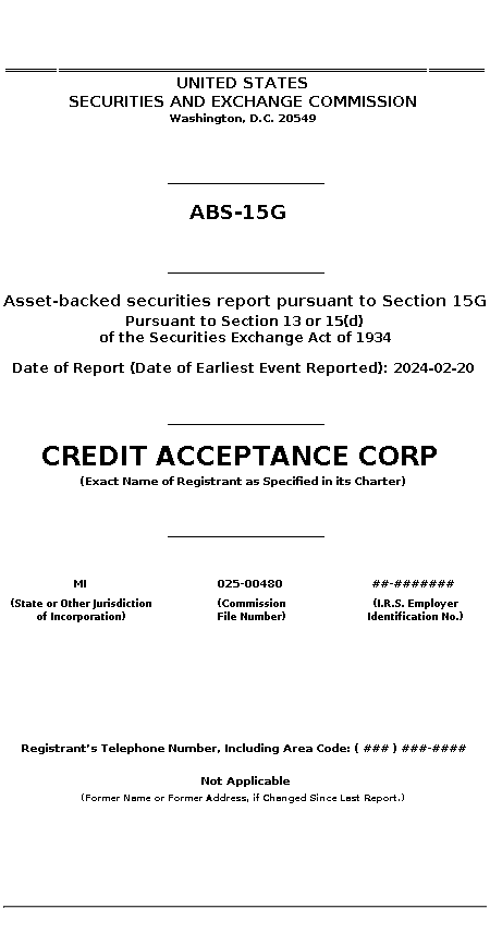 CACC : ABS-15G Asset-backed securities report pursuant to Section 15G
