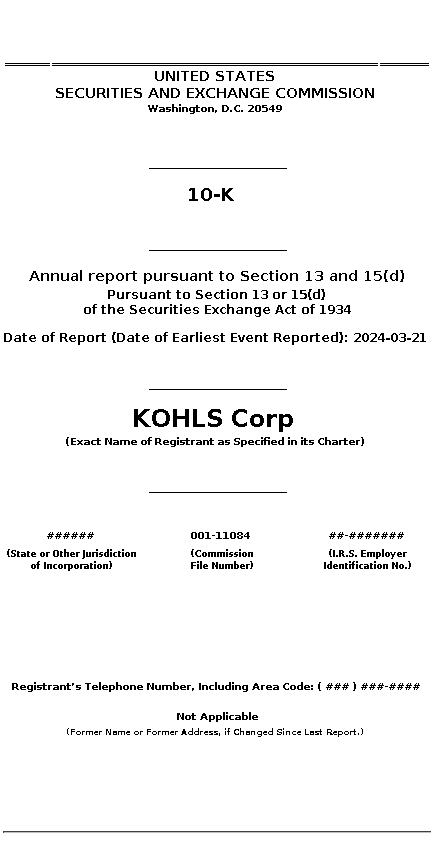 KSS : 10-K Annual report pursuant to Section 13 and 15(d)