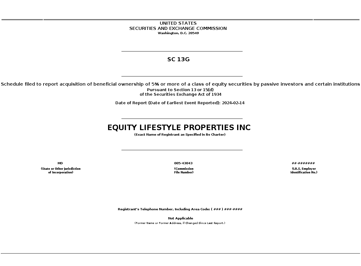 ELS : SC 13G Schedule filed to report acquisition of beneficial ownership of 5% or more of a class of equity securities by passive investors and certain institutions