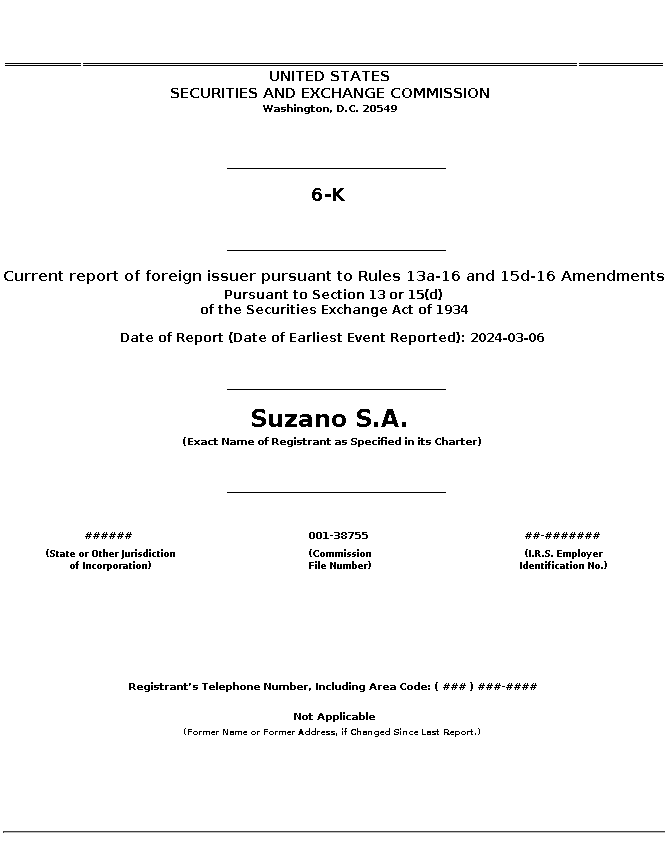 SUZ : 6-K Current report of foreign issuer pursuant to Rules 13a-16 and 15d-16 Amendments