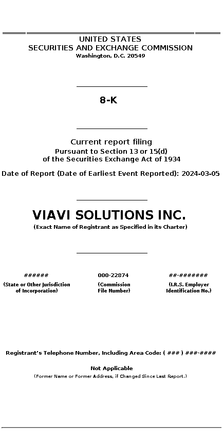 VIAV : 8-K Current report filing