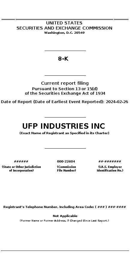 UFPI : 8-K Current report filing