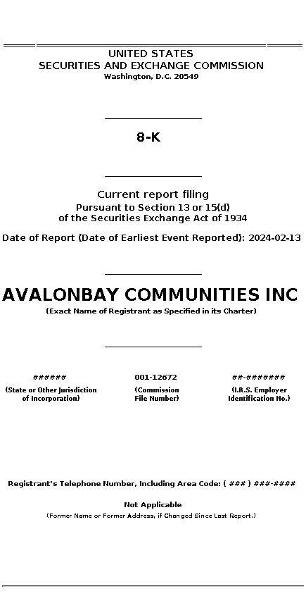 AVB : 8-K Current report filing