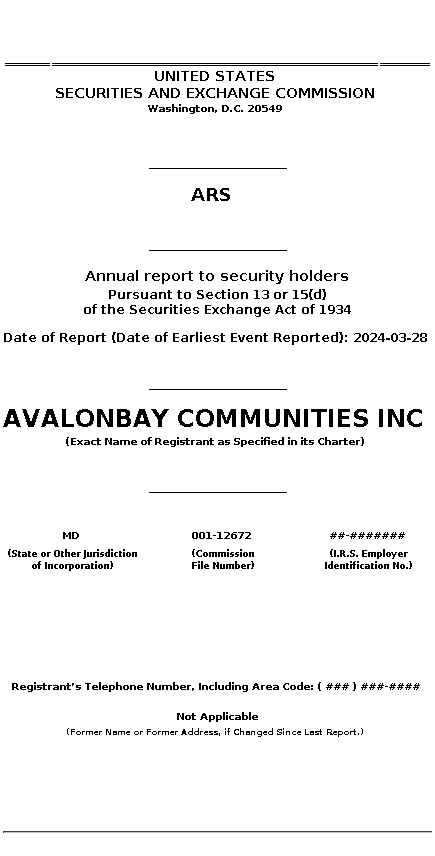 AVB : ARS Annual report to security holders