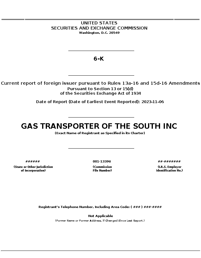 TGS : 6-K Current report of foreign issuer pursuant to Rules 13a-16 and 15d-16 Amendments