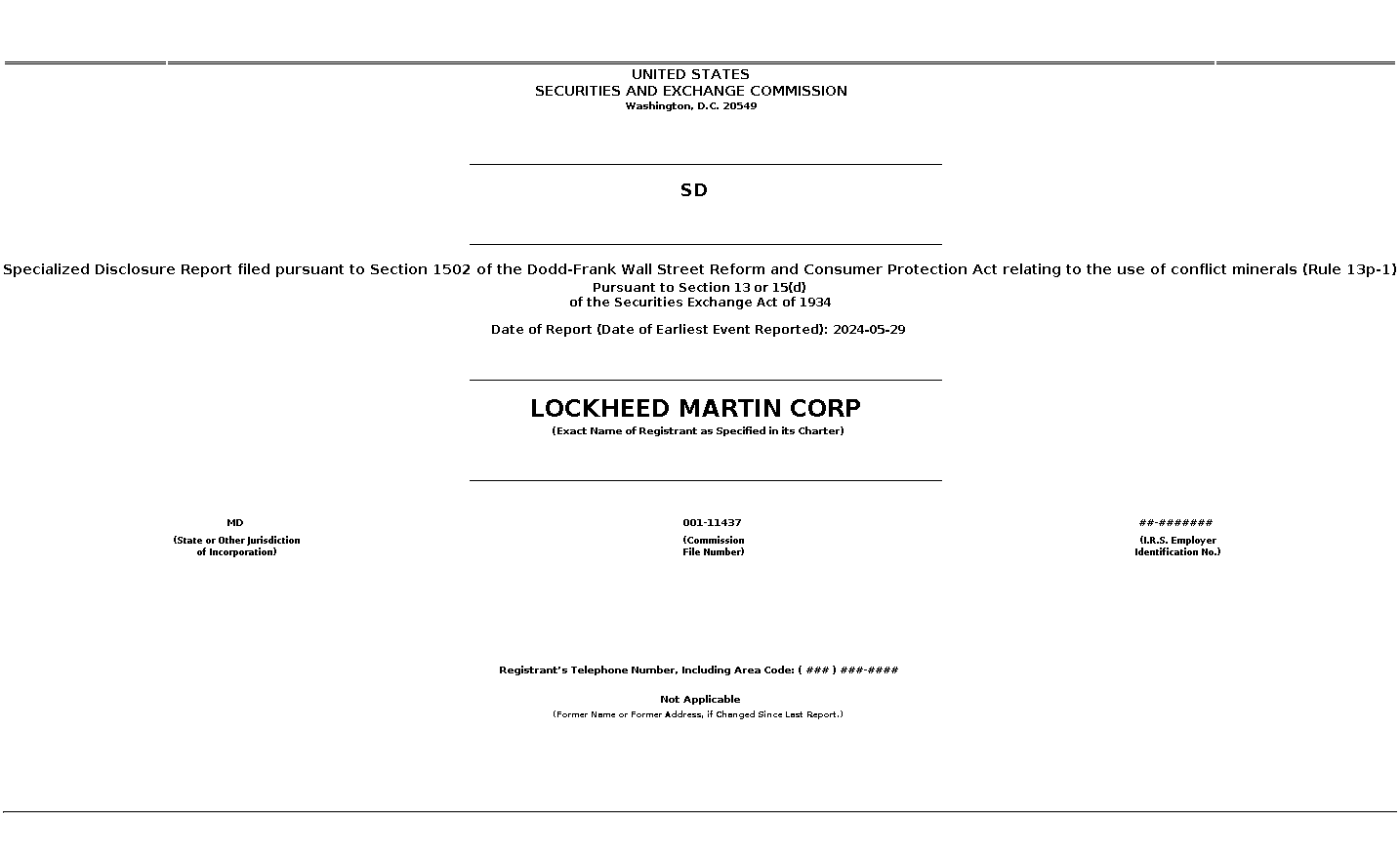 lmt : SD Specialized Disclosure Report filed pursuant to Section 1502 of the Dodd-Frank Wall Street Reform and Consumer Protection Act relating to the use of conflict minerals (Rule 13p-1)