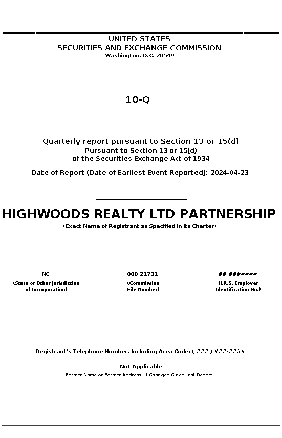 HIW : 10-Q Quarterly report pursuant to Section 13 or 15(d)