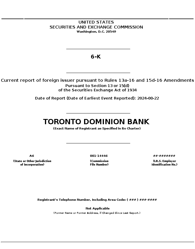 td : 6-K Current report of foreign issuer pursuant to Rules 13a-16 and 15d-16 Amendments